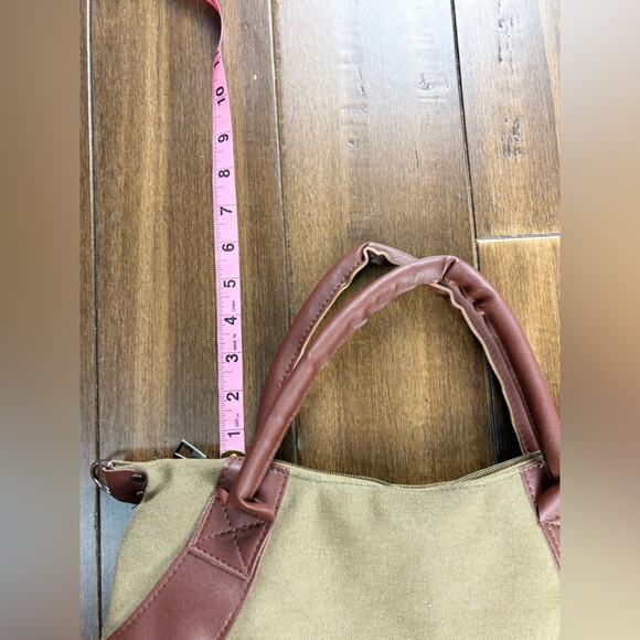New Large Canvas Brown Tan Green Tote Bag Purse Handbag Crossbody Shoulder bag - Picture 4 of 11